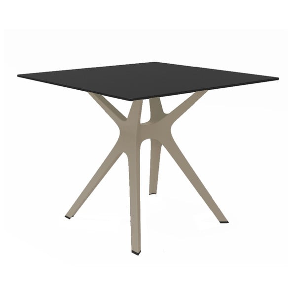 Valgomasis stalas su rudomis kojomis ir juodu stalviršiu, tinkamas naudoti lauke "Resol Vela", 90 x 90 cm