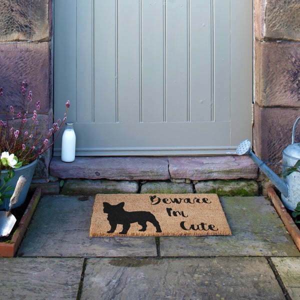Iš kokoso pluošto grindų kilimėlis 40x60 cm Beware I'm Cute French Bulldog – Artsy Doormats-image-4