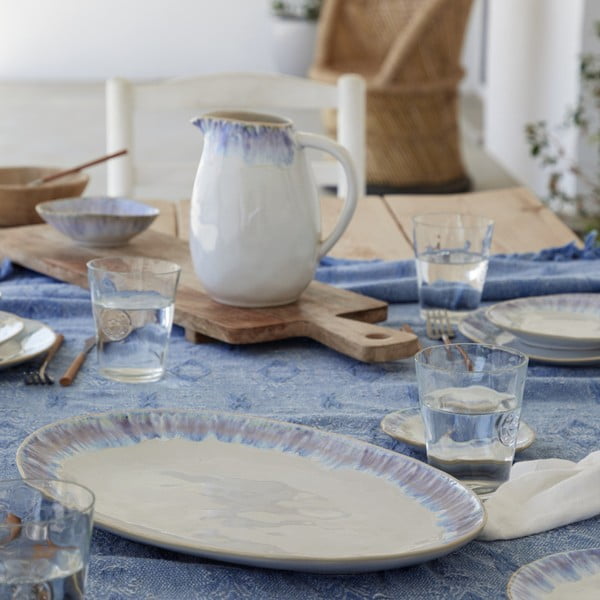 Baltos ir mėlynos spalvos akmens masės serviravimo padėklas Costa Nova Brisa, ilgis 41 cm-image-1