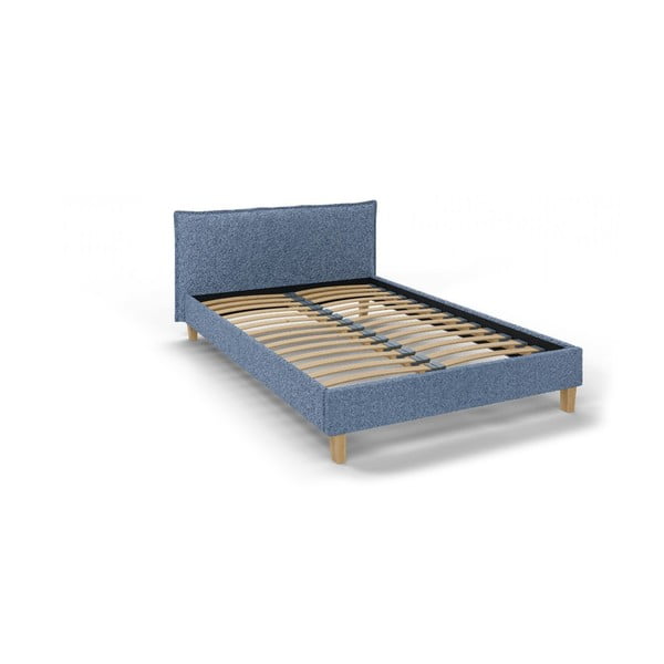 Mėlyna minkšta dvigulė lova su grotelėmis 140x200 cm Tina - Ropez