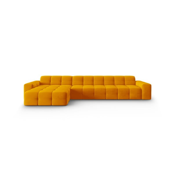Ochros geltonumo aksomo kampinė sofa (kairysis kampas) Kendal - Micadoni Home