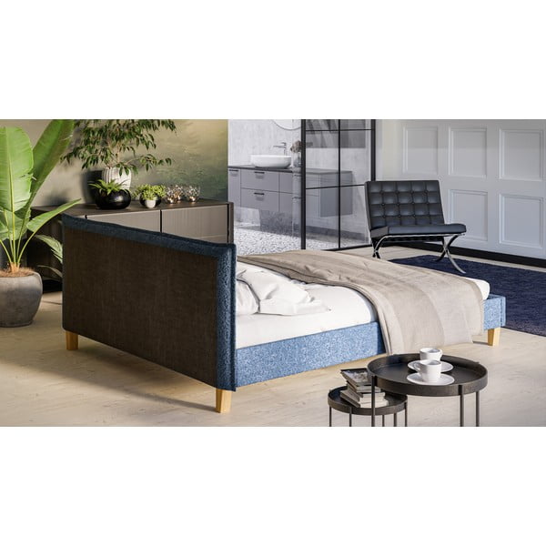 Mėlyna minkšta dvigulė lova su grotelėmis 160x200 cm Tina - Ropez-image-3