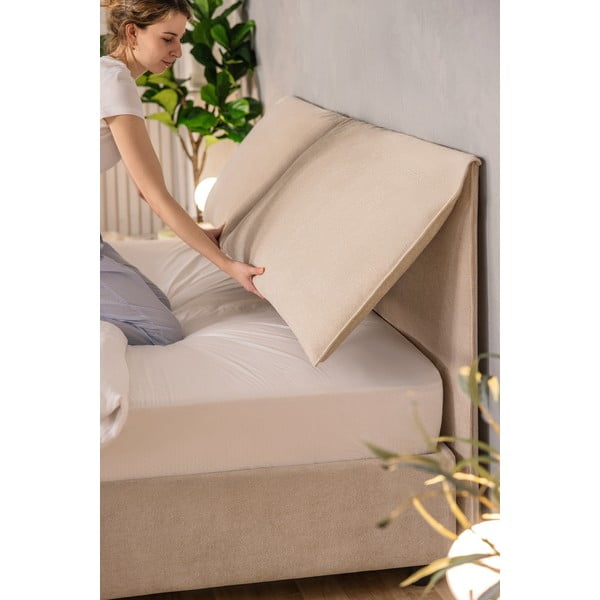 Smėlio spalvos dvigulė lova audiniu dengta su sandėliavimo vieta su grotelėmis 160x200 cm Thessa Pillow – Bonami Selection-image-3
