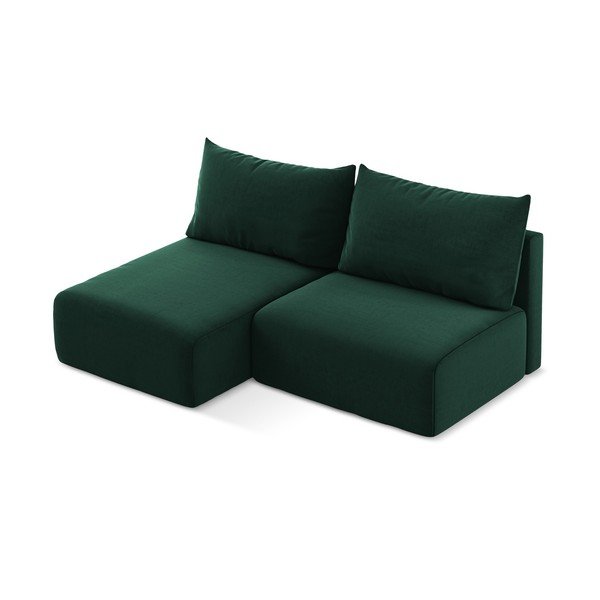 Tamsiai žalios spalvos sulankstoma/su sandėliavimo vieta kampinė sofa iš velveto (su kairiuoju kampu/su gultu) Kalena – Makamii-image-3