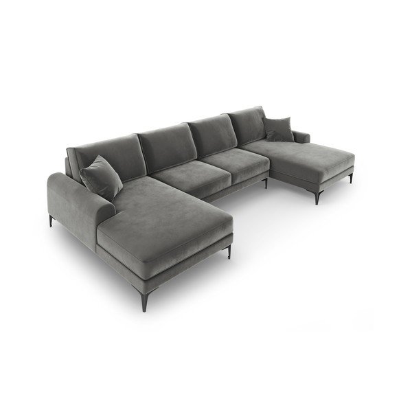 Šviesiai pilka aksominė U formos sofa Mazzini Sofas Madara-image-4