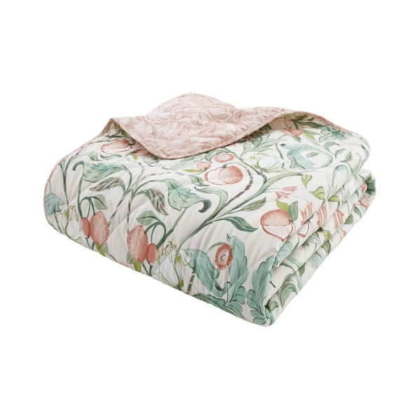 Žalios-rožinės spalvos užvalkalas dvigulei lovai 220x230 cm Clarence Floral - Catherine Lansfield