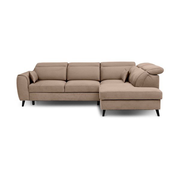 Šviesiai rudos spalvos iš velveto sulankstoma/su sandėliavimo vieta kampinė sofa (su dešiniuoju kampu/„L“ formos) Noble – ELTAP