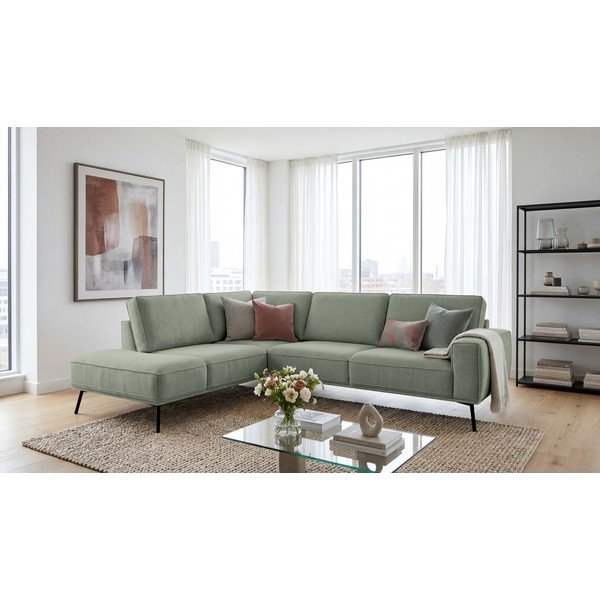 Žalios spalvos kampinė sofa iš šenilinio audinio (su kairiuoju kampu/„L“ formos) Amsterdam – Scandic-image-4