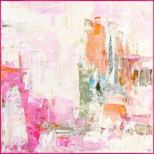 Spausdintas/su rankomis dažytais elementais paveikslas su rėmeliu/tapyba ant drobės 102x102 cm New Age Pink – Malerifabrikken