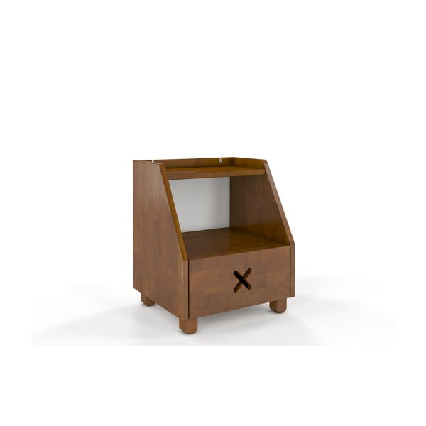 Naktinis staliukas iš bukmedžio medienos su stalčiumi ir lentynėle, ąžuolo imitacija Skandica Visby Ustka