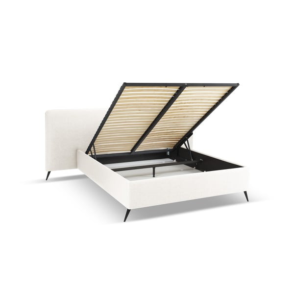 Dvigulė lova kreminės spalvos audiniu dengta su sandėliavimo vieta su lovos grotelėmis 160x200 cm Walter – Milo Casa-image-2