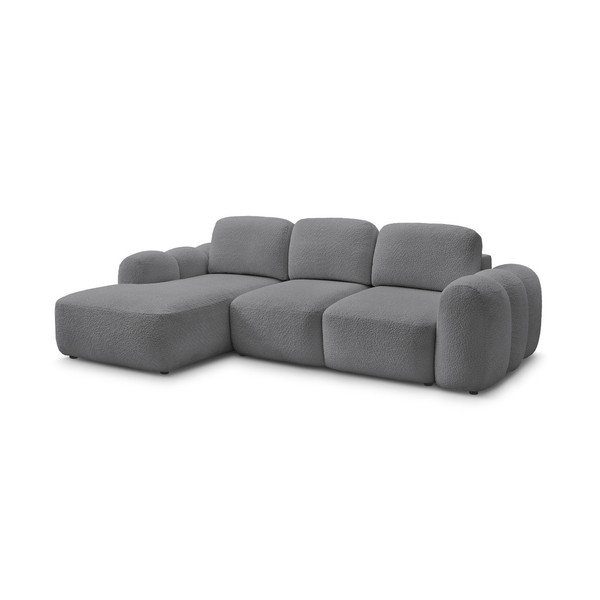 Pilkos spalvos sulankstoma/su sandėliavimo vieta kampinė sofa iš boucle (su kairiuoju kampu/su gultu) Montaigne – Bobochic Paris-image-2
