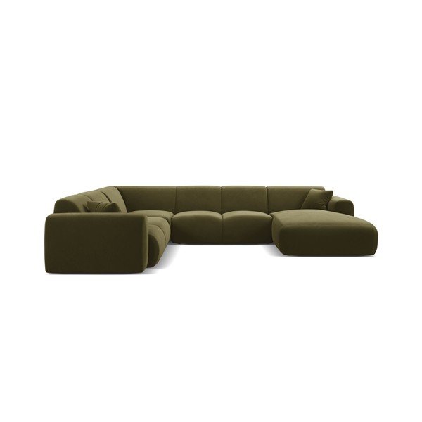 Šviesiai žalios spalvos kampinė sofa iš velveto („U“ formos) Molino – Micadoni -image-1