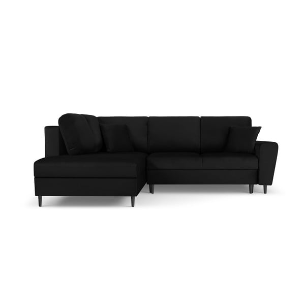 Juodos spalvos iš velveto sulankstoma/su sandėliavimo vieta kampinė sofa (su kairiuoju kampu/„L“ formos) Kyoto – Cosmopolitan Design