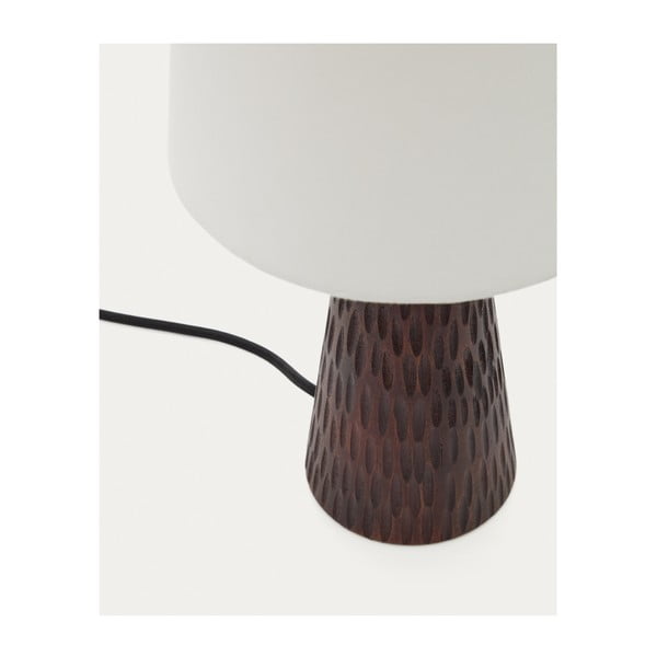 Baltos spalvos/tamsiai rudos spalvos stalinis šviestuvas (aukštis 50 cm) su tekstiliniu gaubtu Amire – Kave Home-image-4