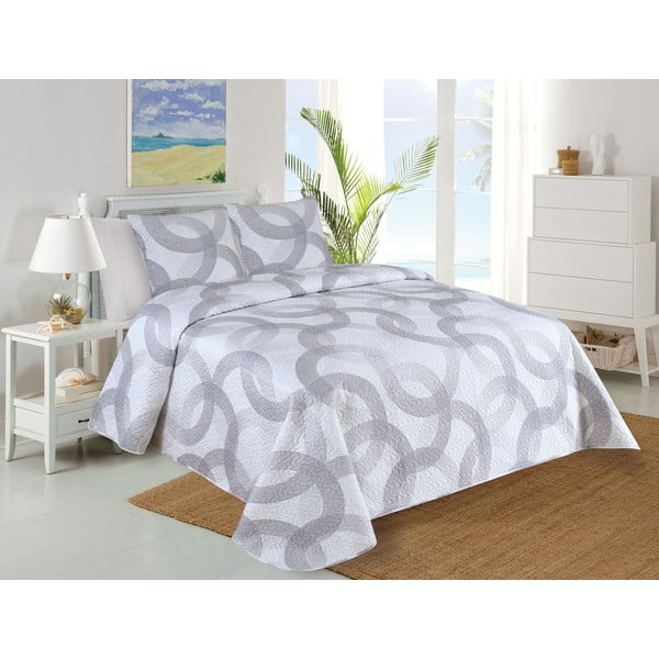 Dygsniuotas lovatiesės ir pagalvės užvalkalų rinkinys baltos spalvos/pilkos spalvos 220x240 cm Circulo – My House