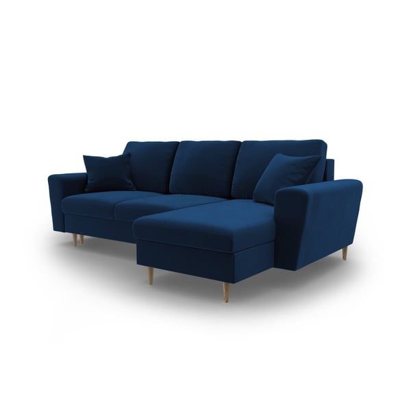 Mėlynos spalvos iš velveto sulankstoma/su sandėliavimo vieta kampinė sofa Kyoto – Cosmopolitan Design-image-4