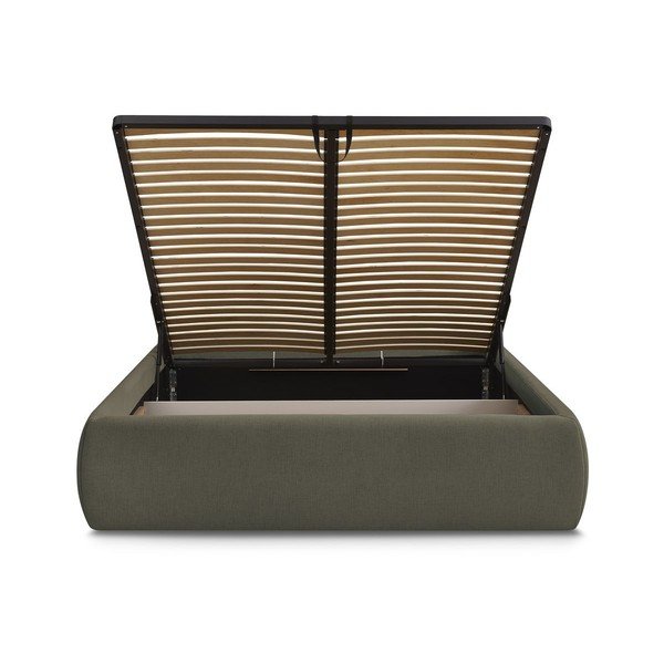 Tamsiai žalios spalvos dvigulė lova audiniu dengta su sandėliavimo vieta/be galvūgalio su lovos grotelėmis 180x200 cm Inera – Bobochic Paris-image-4