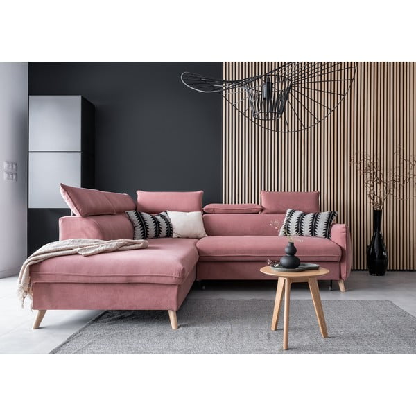 Sulankstoma kampinė sofa iš velveto šviesiai rožinės spalvos (su kairiuoju kampu) Sweet Harmony – Miuform-image-1