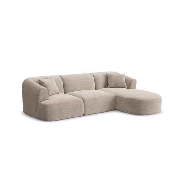 Šviesiai rudos spalvos kampinė sofa iš kordinio velveto (su dešiniuoju kampu/su gultu) Campi – Cosmopolitan Design-image-1