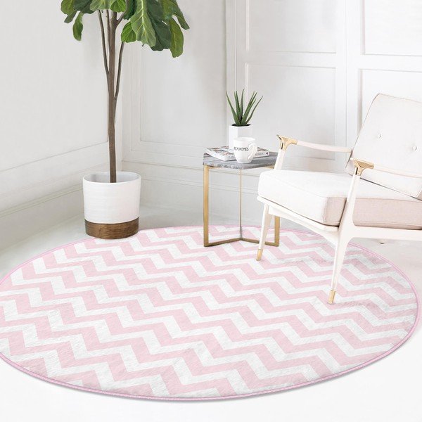 Skalbiamas/robotiniams dulkių siurbliams apvalios formos kilimas šviesiai rožinės spalvos ø 120 cm Comfort – Mila Home-image-2