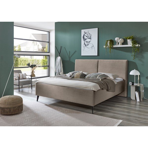 Taupe spalvos dvigulė lova audiniu dengta su sandėliavimo vieta su lovos grotelėmis 180x200 cm Lando – Meise Möbel-image-1