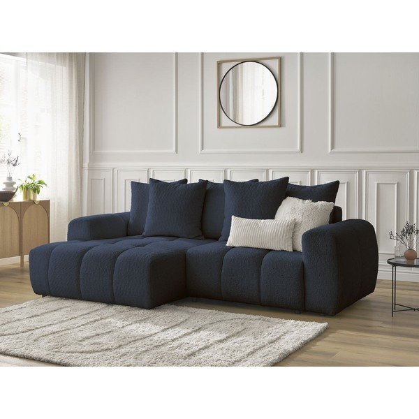 Mėlynos spalvos sulankstoma/su sandėliavimo vieta kampinė sofa iš boucle (su kairiuoju kampu/su gultu) Roxelane – Bobochic Paris-image-4