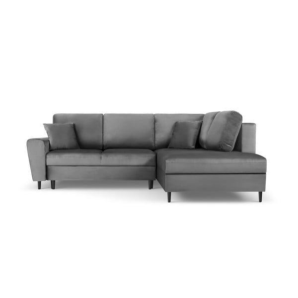 Šviesiai pilkos spalvos iš velveto sulankstoma/su sandėliavimo vieta kampinė sofa (su dešiniuoju kampu/„L“ formos) Kyoto – Cosmopolitan Design