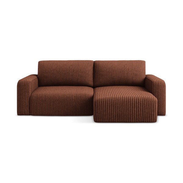 Terakotos spalvos sulankstoma/su sandėliavimo vieta kampinė sofa iš kordinio velveto (su dešiniuoju kampu/su gultu) Kona – Makamii