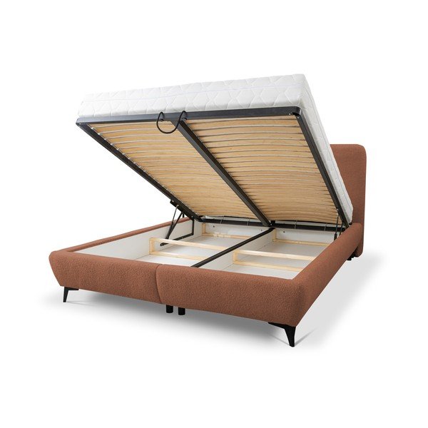 Terakotos spalvos dvigulė lova audiniu dengta su sandėliavimo vieta su lovos grotelėmis 140x200 cm Makapu – Makamii-image-1