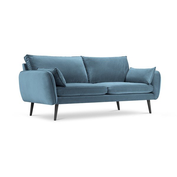 Šviesiai mėlyna aksominė sofa su juodomis kojomis Kooko Home Lento, 198 cm-image-2