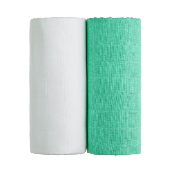 2 baltos ir žalios spalvos medvilninių rankšluosčių rinkinys T-TOMI Tetra, 90 x 100 cm