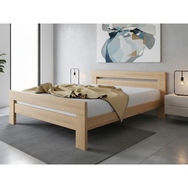 Natūralios spalvos iš buko masyvo dvigulė lova su lovos grotelėmis 180x200 cm Fiorentino – B.E.S.-image-1