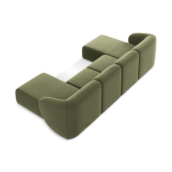 Žalios spalvos kampinė sofa iš velveto („U“ formos) Lani – Makamii-image-3