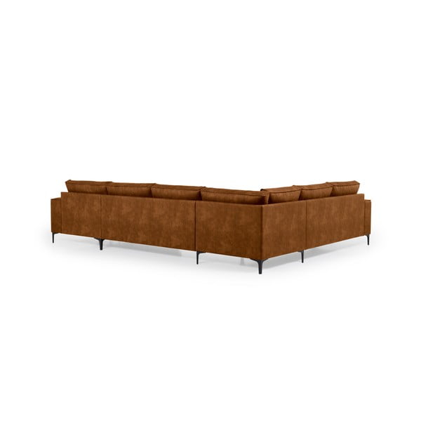 Iš dirbtinės odos kampinė sofa konjako rudos spalvos (su dešiniuoju kampu/„U“ formos) Copenhagen – Scandic-image-3