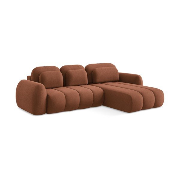 Terakotos spalvos iš boucle sulankstoma/su sandėliavimo vieta kampinė sofa (su dešiniuoju kampu/su gultu) Pele – Makamii-image-3