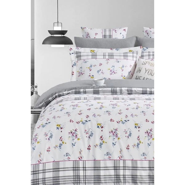 Iš ranforce medvilnės dvigulė/itin ilga patalynė baltos spalvos/pilkos spalvos su paklode/4 dalių 200x220 cm – Mila Home-image-1
