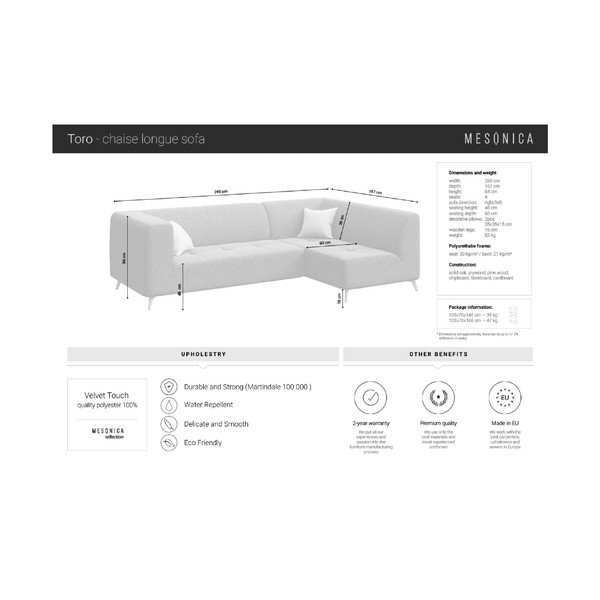 Tamsiai pilka aksominė kampinė sofa MESONICA Toro, dešinysis kampas-image-3
