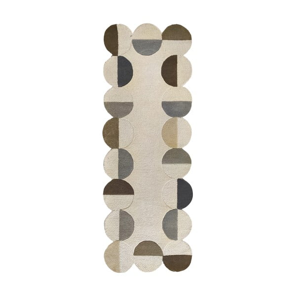 Rankų darbo pilkai smėlinės spalvos iš vilnos kilimas 80x230 cm Mia Scallop Frame – Flair Rugs