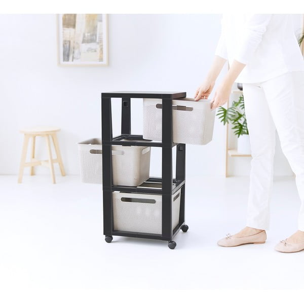 Juoda ir smėlio spalvos plastikinė mobili lentyna 30x77 cm Brisen - Rotho-image-4
