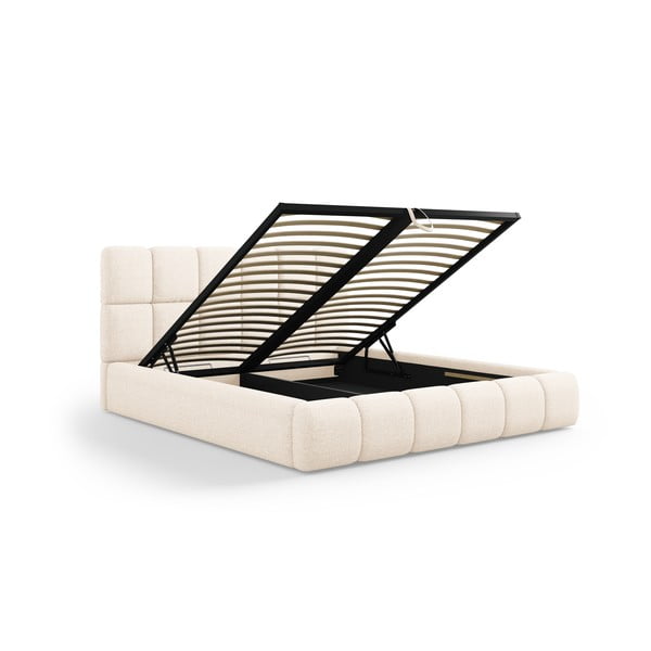 Dvigulė lova kreminės spalvos audiniu dengta su sandėliavimo vieta su lovos grotelėmis 160x200 cm Bellis – Micadoni Home-image-2