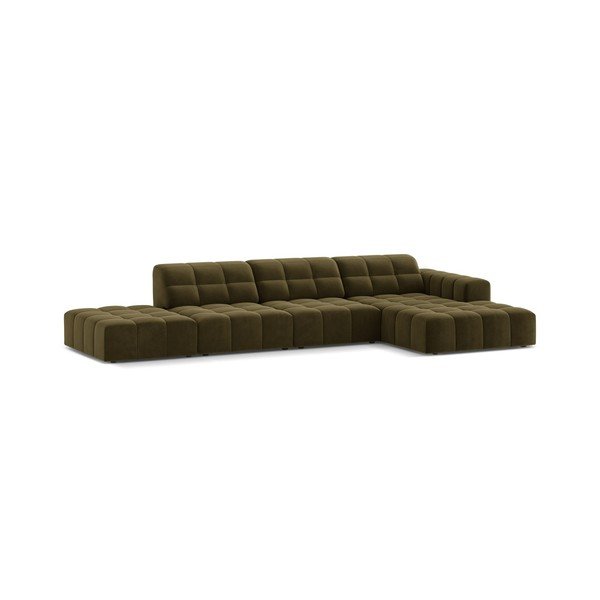 Khaki spalvos kampinė sofa iš velveto (su dešiniuoju kampu/su gultu) Chicago – Cosmopolitan Design-image-1