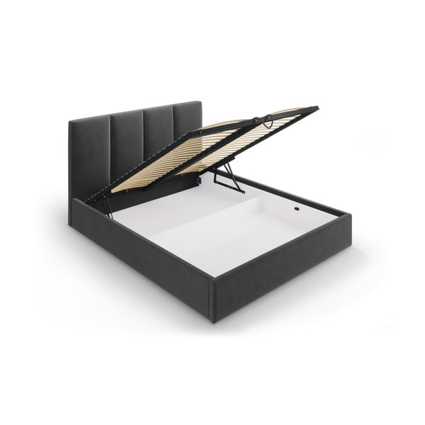 Tamsiai pilka aksominė dvigulė lova Mazzini Beds Juniper, 160 x 200 cm-image-3