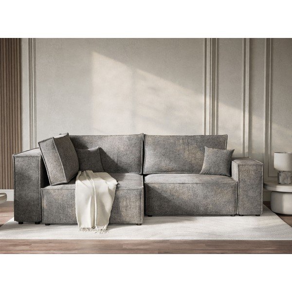 Pilkos spalvos sulankstoma/su sandėliavimo vieta kampinė sofa iš šenilinio audinio (su kairiuoju kampu/„L“ formos) Tonga – Maison de Rêve-image-1