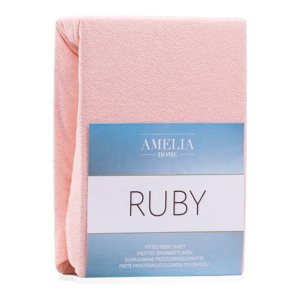 Iš frote audinio paklodė šviesiai rožinės spalvos su guma 160x200 cm Ruby – AmeliaHome-image-2