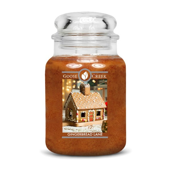 "Goose Creek Gingerbread Trail" kvapioji žvakė stikliniame indelyje, 150 valandų degimo trukmė