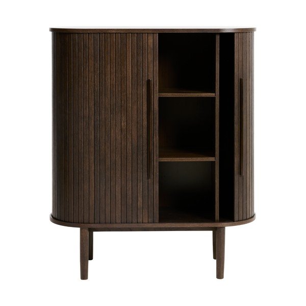 Tamsios natūralios spalvos spintelė iš ąžuolo su stumdomomis durimis 100x118x40 cm Meta – Unique Furniture-image-3