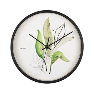 Žalias ir baltas sieninis laikrodis juodame rėmelyje Karlsson Leaves, ø 26 cm
