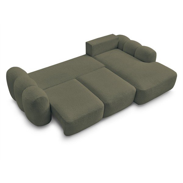 Žalios spalvos sulankstoma/su sandėliavimo vieta kampinė sofa iš boucle (su dešiniuoju kampu/su gultu) Montaigne – Bobochic Paris-image-3