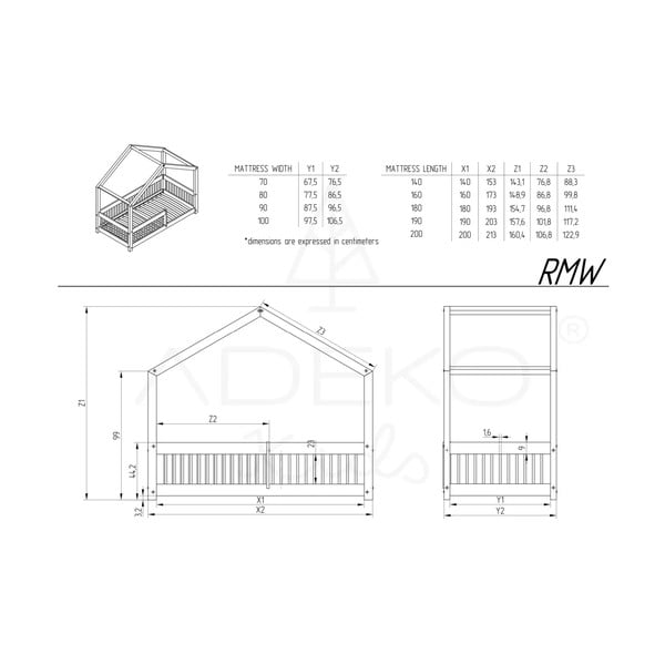 Naminė iš pušies masyvo vaikiška lova natūralios spalvos 90x160 cm Mila RMW – Adeko-image-3